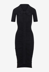Gathered Knit Dress with Bow