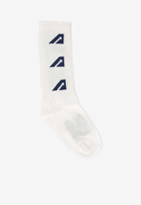 Autry Kids Boys Striped Ribbed Socks White KOAK01_WB