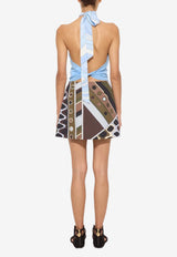 Pucci Silk-Collar Knit Halter Top Light Blue 6HKM72 6H950 I03