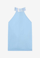 Pucci Silk-Collar Knit Halter Top Light Blue 6HKM72 6H950 I03