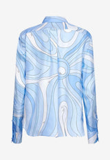 Pucci Marmo Print Long-Sleeved Silk Shirt Light Blue 6HRJ04 6H761 005