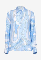Pucci Marmo Print Long-Sleeved Silk Shirt Light Blue 6HRJ04 6H761 005