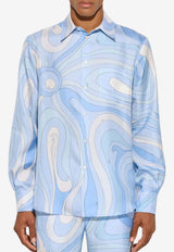 Pucci Marmo Print Oversized Silk Shirt Light Blue 6HRJ95 6H761 005