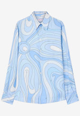 Pucci Marmo Print Oversized Silk Shirt Light Blue 6HRJ95 6H761 005