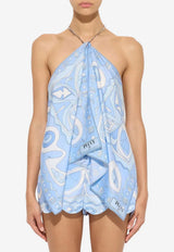 Pucci Angoli Print Asymmetric Chain Top Light Blue 6HRM30 6H890 P59