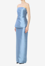 Solace London Lucille Strapless Twill Maxi Dress Light Blue OS47034--BLUE