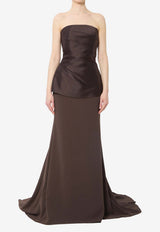 Solace London Alia Satin Crepe Strapless Gown Brown OS47031--CHESTNUT