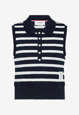 Thom Browne Striped Sleeveless Polo T-shirt Navy FJP122AJ0256_979