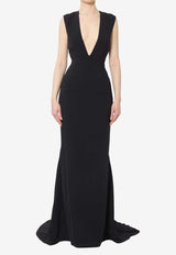 Solace London Althea Deep V-neck Crepe De Chine Gown Black OS47005--BLACK