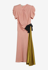 Valentino Silk Midi Dress with Bow Pink 8B0VAK679W5/S_VALE-4HN