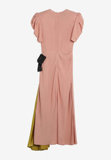 Valentino Silk Midi Dress with Bow Pink 8B0VAK679W5/S_VALE-4HN