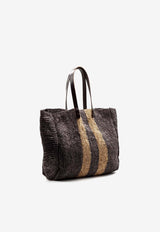 P.A.R.O.S.H. Striped Woven Tote Bag Brown D050700GIBAG_808