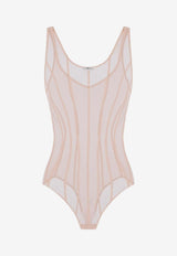Elisabetta Franchi V-neck Transparent Bodysuit Beige BO00961E2_EA1