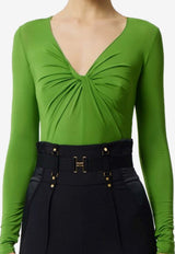 Elisabetta Franchi Draped Long-Sleeved Bodysuit Green BO01261E2_EV3