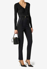 Elisabetta Franchi Draped Long-Sleeved Bodysuit Black BO01261E2_110