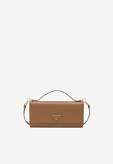 Prada Triangle Logo Saffiano Leather Chain Clutch Beige 1MT042QHH/S_PRADA-F03BH