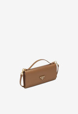 Prada Triangle Logo Saffiano Leather Chain Clutch Beige 1MT042QHH/S_PRADA-F03BH