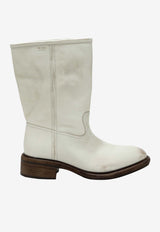 Prada Aged-Effect Leather Mid-Calf Boots White 1U509O045V69/T_PRADA-F0K74