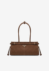 Prada Medium Bonnie Suede Shoulder Bag Brown 1BA426MOM2GB8/T_PRADA-F0324