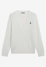 Prada Cable Knit V-neck Sweater White P24D3MOOO19VL/T_PRADA-F0009