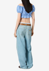 Miu Miu Off-Shoulder Poplin Cropped Top Light Blue MT2188SOOO183A_F0076