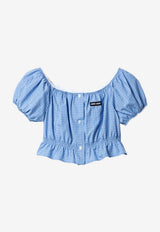 Miu Miu Off-Shoulder Poplin Cropped Top Light Blue MT2188SOOO183A_F0076