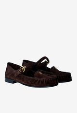 Miu Miu Logo Plaque Suede Loafers Brown 5D563EF015054_F0003
