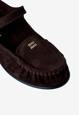 Miu Miu Logo Plaque Suede Loafers Brown 5D563EF015054_F0003