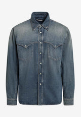 Versace Medusa Faded Denim Shirt Blue 10244791A17873/S_VERSA-1DA40