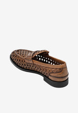 Miu Miu Woven Leather Penny Loafers Brown 5D683E0153ZN7/S_MIU-F0046
