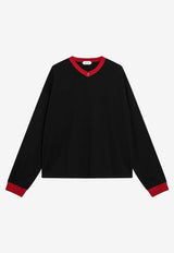 Versace V-neck Long-Sleeved Jersey T-shirt Black 10245871A17894/S_VERSA-2BQ30