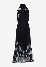 Floral Print Plated Maxi Dress