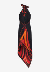 Fari Print Halterneck Midi Satin Dress