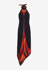 Fari Print Halterneck Midi Satin Dress