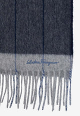 Ferragamo Striped Fringe Scarf Navy 520059 SR HERRINGES 750572-BLU GRIGIO