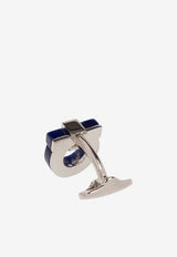Ferragamo Semi-Precious Stone Gancini Cufflinks Silver 770120 CLNK GSTONE 727317-GEM BLUE STONE PALLADIO