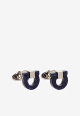Ferragamo Semi-Precious Stone Gancini Cufflinks Silver 770120 CLNK GSTONE 727317-GEM BLUE STONE PALLADIO