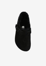 Birkenstock Boston VL Buckle Suede Slides Black 259881 M-BLACK