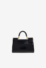 Dolce & Gabbana Mini Sicily Polished Leather Top Handle Bag Black BB7116 A1037-80999
