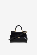 Dolce & Gabbana Mini Sicily Polished Leather Top Handle Bag Black BB7116 A1037-80999