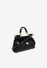 Dolce & Gabbana Mini Sicily Polished Leather Top Handle Bag Black BB7116 A1037-80999