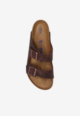 Birkenstock Arizona Oiled Nubuck Leather Slides Brown 452761 0-HABANA