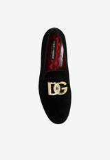 Dolce & Gabbana Leonardo DG Logo Velvet Loafers Black A50467 A6808-80999