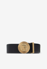 Versace Medusa Biggie Round-Buckle Leather Belt Black 1003873 DVTP1-1B00V