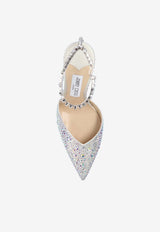Jimmy Choo Saeda 100 Crystal Embellished Satin Pumps Silver SAEDA 100 BAM-IVORY CRYSTAL