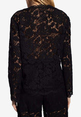 Dolce & Gabbana Single-Breasted Lace Blazer Black F29TUT HLM7L-N0000