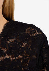 Dolce & Gabbana Single-Breasted Lace Blazer Black F29TUT HLM7L-N0000