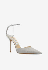 Jimmy Choo Saeda 100 Crystal Embellished Glittered Pumps Platinum SAEDA 100 BBG-PLATINUM ICE CRYSTAL