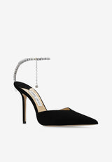 Jimmy Choo Saeda 100 Crystal Embellished Satin Pumps Black SAEDA 100 EWA-BLACK CRYSTAL