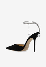 Jimmy Choo Saeda 100 Crystal Embellished Satin Pumps Black SAEDA 100 EWA-BLACK CRYSTAL